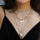 Faux Pearl Coin Pendant Layered Necklace 1 Pc - Nz232 - Faux Pearl Coin Pendant Layered Necklace - Gold - One Size