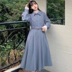Long-sleeve A-line Midi Dress / Lace Top