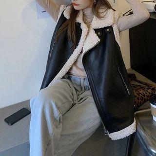 Fleece-lined Zipped Vest Black & Almond - One Size