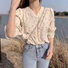 Long-sleeve Heart Print Button-up Blouse