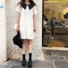 Peter-pan Collar Short-sleeve Pleated Dress