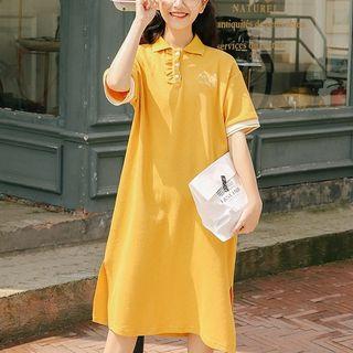 Contrast Trim Short Sleeve Print Polo Dress