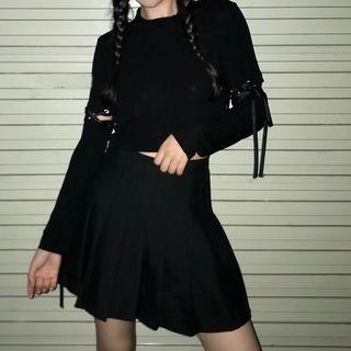 Detachable Long-sleeve Crop Top Black - One Size