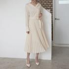 Double-breasted Long Pleated Dress