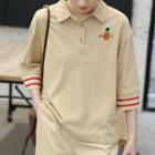 Elbow-sleeve Polo Shirt As Shown In Figure - One Size