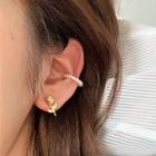 Set Of 3 : Rose Alloy Earring + Rhinestone Earring + Faux Pearl Cuff Earring