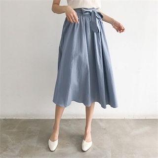 Tie-waist Linen Long Gathered Skirt