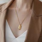 Stainless Steel Pendant Necklace Necklace - Oval Face - Gold - One Size