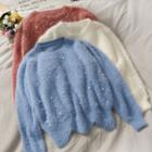 Pearl-accent Furry-knit Sweater In 8 Colors