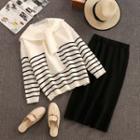 Set: Striped Sweater + Midi Skirt White - One Size