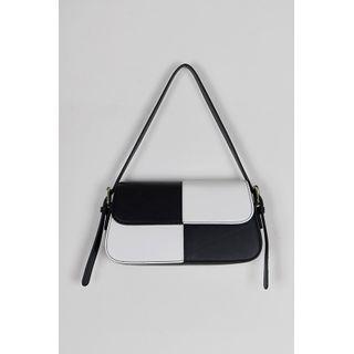 Checked Flap Shoulder Bag With Crossbody Strap Black - One Size