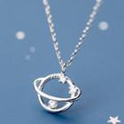 925 Sterling Silver Rhinestone Planet Pendant Necklace S925 Silver - Silver - One Size