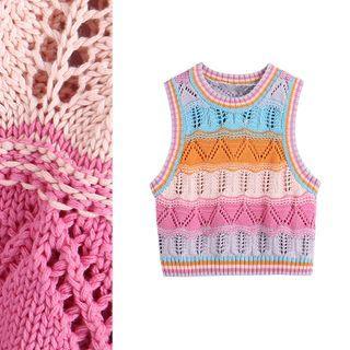Color-block Crochet Knit Vest