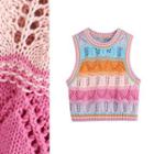 Color-block Crochet Knit Vest