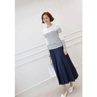 Button-detail Stripe Knit Top
