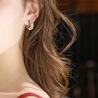 Faux Pearl Rhinestone Open Hoop Earring 1 Pair - 925 Silver Stud - Gold - One Size