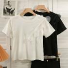 Pearl-accent Mesh-trim Crop T-shirt