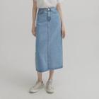 Washed Long A-line Denim Skirt