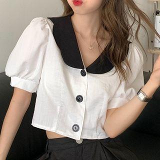 Short-sleeve Contrast Collar Crop Top