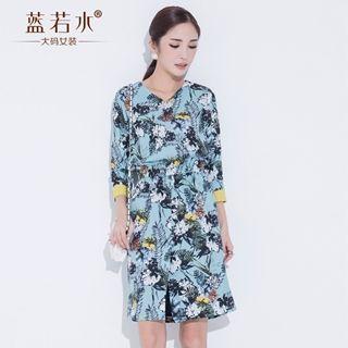 3/4-sleeve Printed Midi Dress