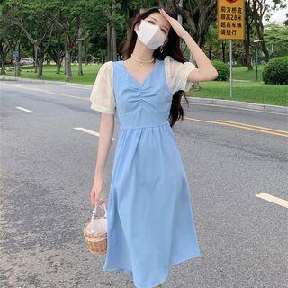 V-neck Mock Two-piece A-line Dress