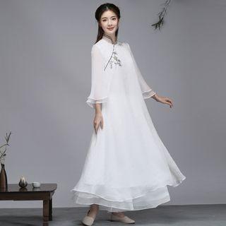 Flower Print Flared-sleeve Maxi Hanfu Dress
