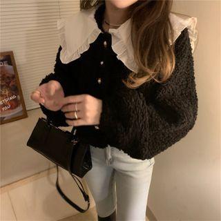 Collared Two-tone Single-breasted Jacket Black & White - One Size