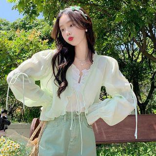 Frill Trim Camisole Top / Tie-front Light Jacket