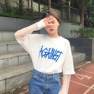 Mock Two-piece Letter Long-sleeve T-shirt