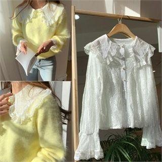 Puritan-collar See-through Lace Blouse