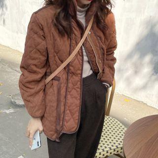 Polo Collar Quilted Zipped Jacket