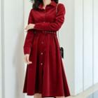 Long-sleeve Midi A-line Velvet Coat Dress