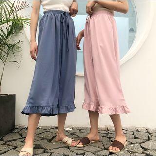 Frill-trim Capri Wide-leg Pants
