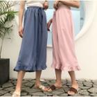 Frill-trim Capri Wide-leg Pants