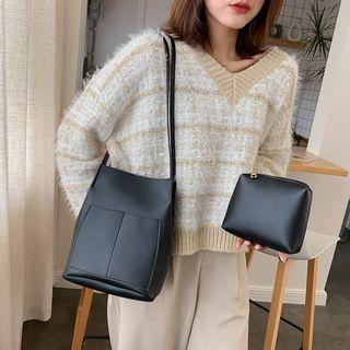Set: Faux Suede Bucket Bag + Pouch