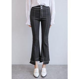 Cutout-hem Stitched Bell-bottom Pants