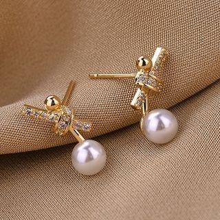 Faux Pearl Drop Earring Qr-214 - 1 Pr - Gold - One Size