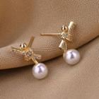 Faux Pearl Drop Earring Qr-214 - 1 Pr - Gold - One Size