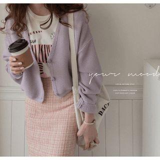 Colored V-neck Waffle Cardigan