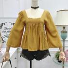 Square-neck Bell-sleeved Blouse