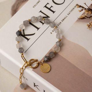 Faux Gemstone Alloy Bracelet Gray & Gold - One Size
