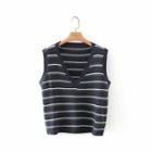 Striped Sweater Vest Navy Blue - One Size