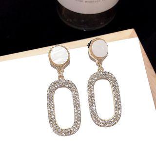Rhinestone Oval Dangle Earring 1 Pair - 925 Sterling Silver Needle - Gold - One Size