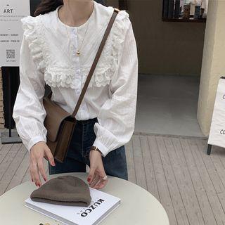 Ruffle Trim Round Neck Blouse As Shown In Figure - One Size