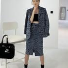 Set: Leopard Print Blazer + Midi A-line Skirt