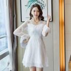 Lace Long-sleeve A-line Chiffon Dress
