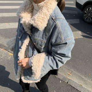 Fleece-lined Cropped Denim Jacket