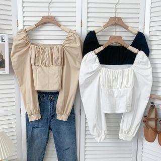 Square-neck Ruched Crop Top In 9 Colors