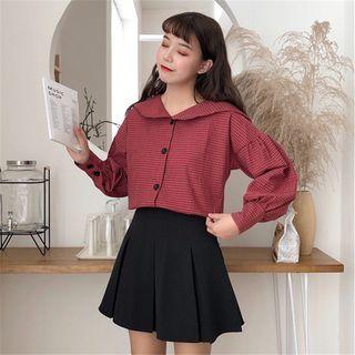 Check Long-sleeve Shirt / A-line Skirt