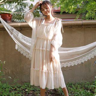 Chiffon Midi Spaghetti Strap Dress / Light Jacket